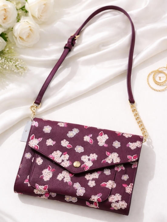 kate spade Handbags - Kate Spade Flower Monogram Flap Crossbody Bag Burgundy Pink Wallet On Chain
